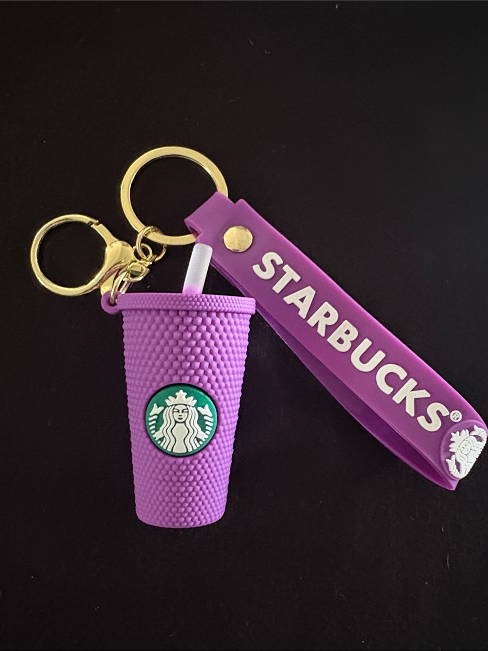 Cute Purple Coffee Tumbler Silicone Keychain Bag Charm with Strap